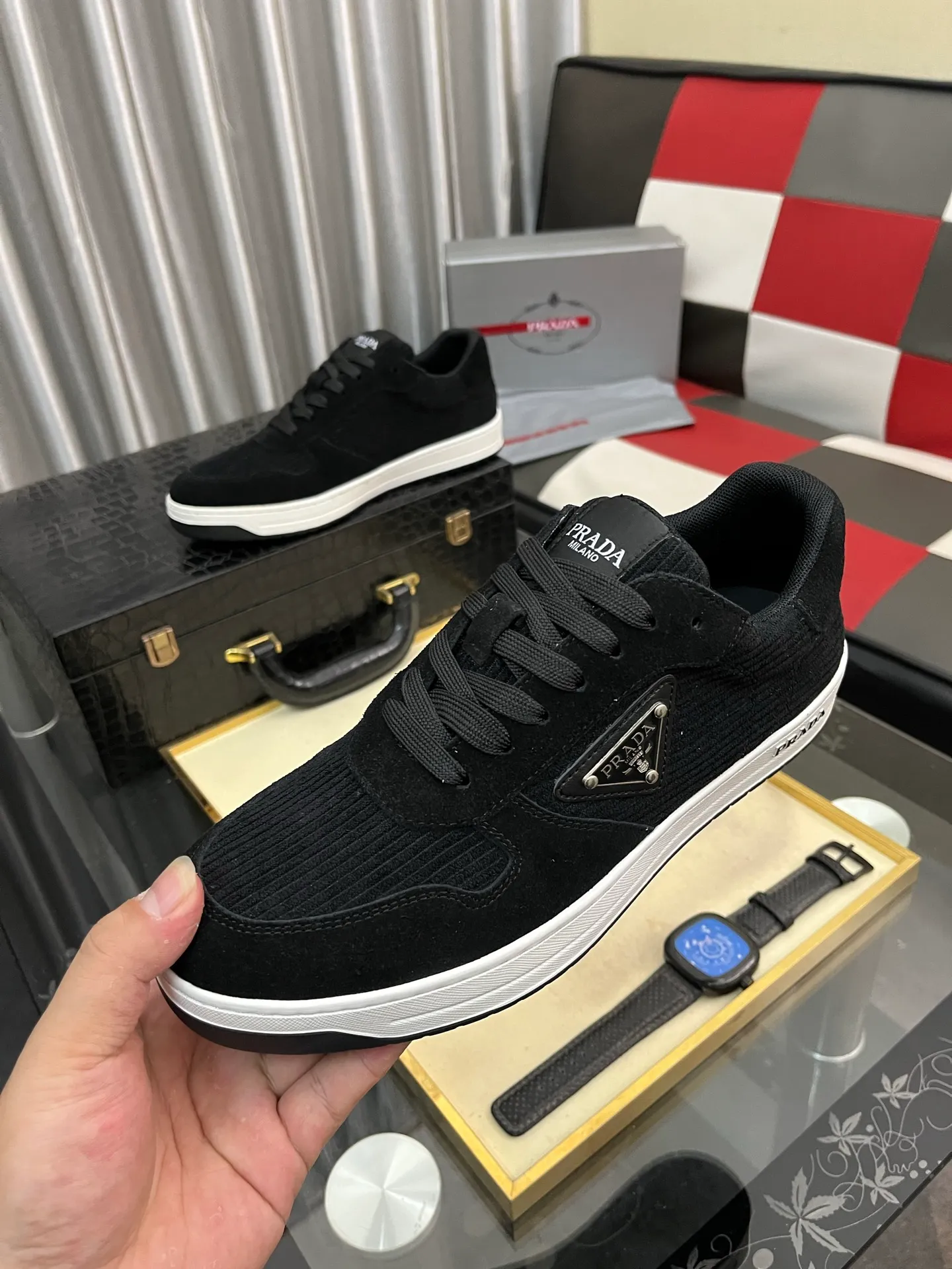 Men's shoes 💰380⌚️⌚️【PRADA】Prada casual shoes, originally developed 1:1, made of high-mercerized cowhide with imported cowhide, silk sheepskin lining, rubber outsole, comfortable and soft on the foot, size: 38-444️⃣Colors available